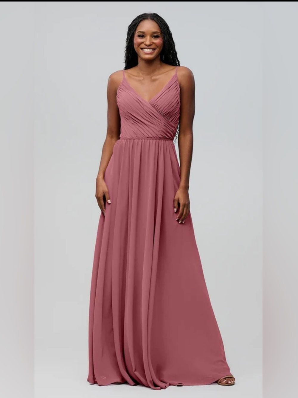 Kennedy Blue Alexis Rosewood Mauve V Neck Maxi Bridesmaid Dress Pockets Size 4